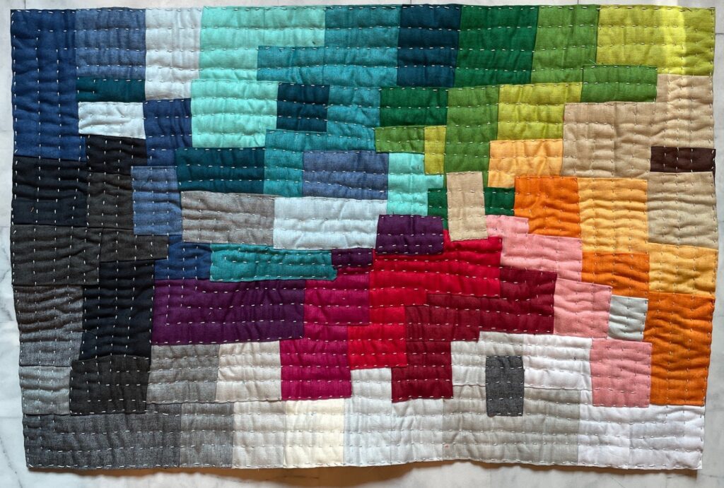 Kawandi mini quilt with rainbow colors